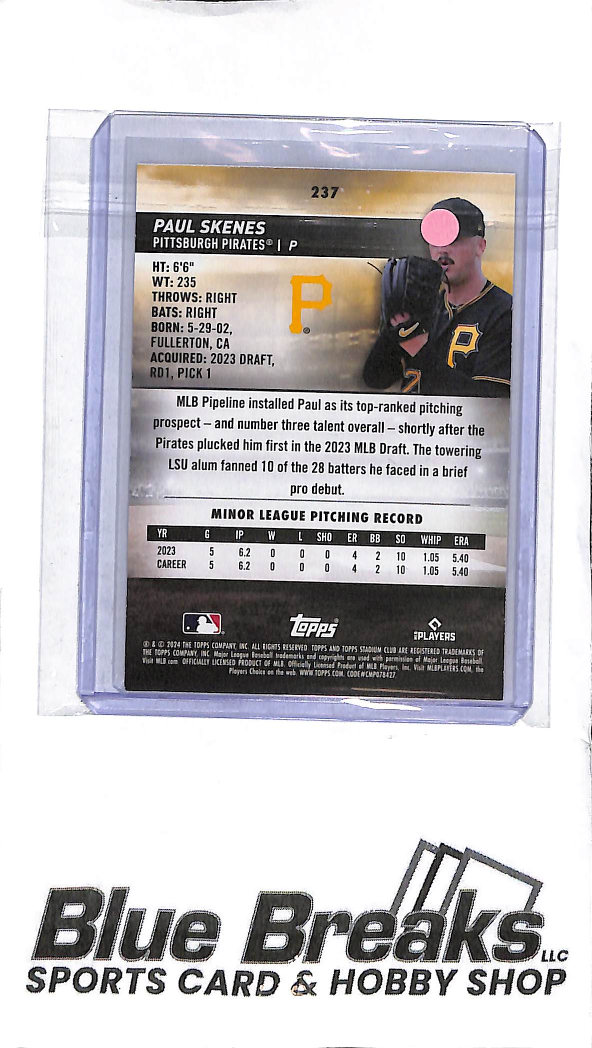 2024 Topps Stadium Club - Paul Skenes - RC - #237 - Sepia - Baseball - Pirates