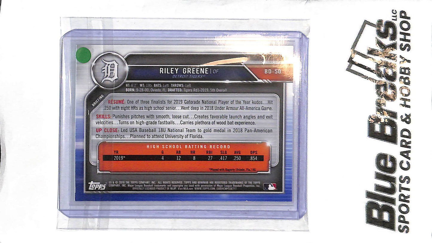 2019 Bowman - Riley Greene 1st Bowman BD-50 - Green 98/99 - Baseball - Tigers