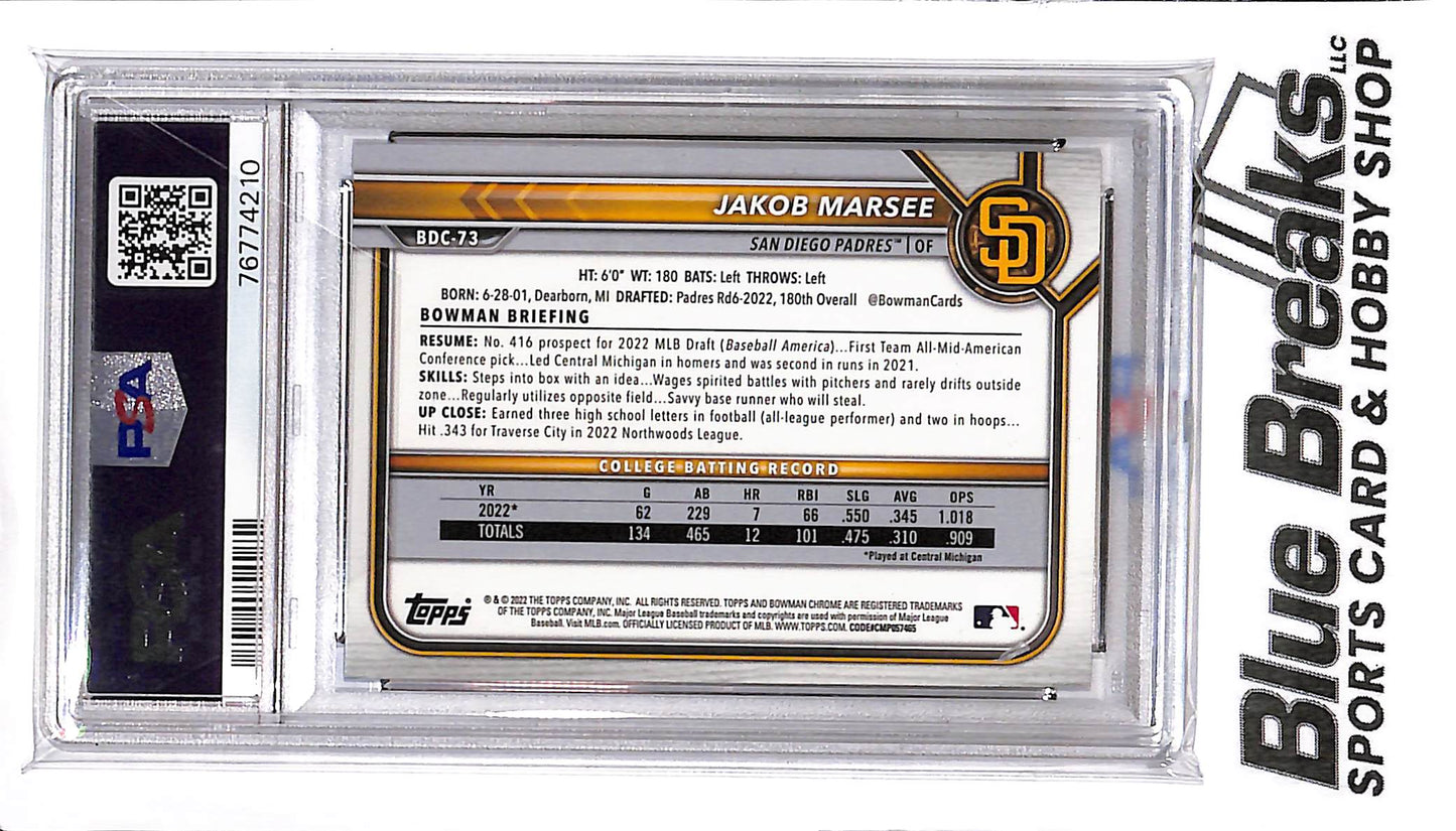2022 Bowman Draft - Sapphire Edition - 1st Bowman - Jakob Marsee - #BDC-73 - PSA 10 - baseball - Padres