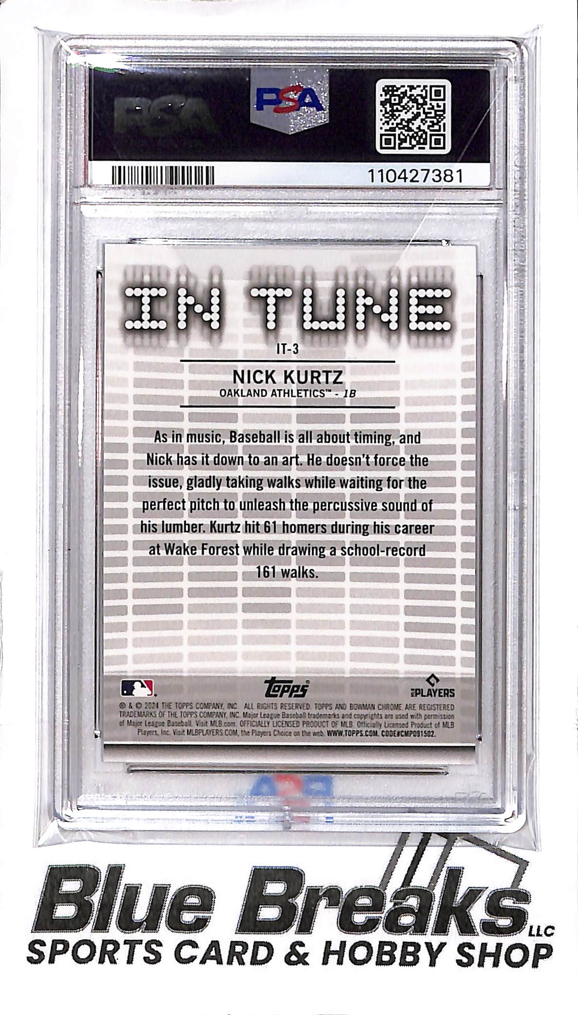 2024 Bowman Draft - In Tune - Nick Kurtz - #IT-3 - PSA 10 - baseball - Athletics