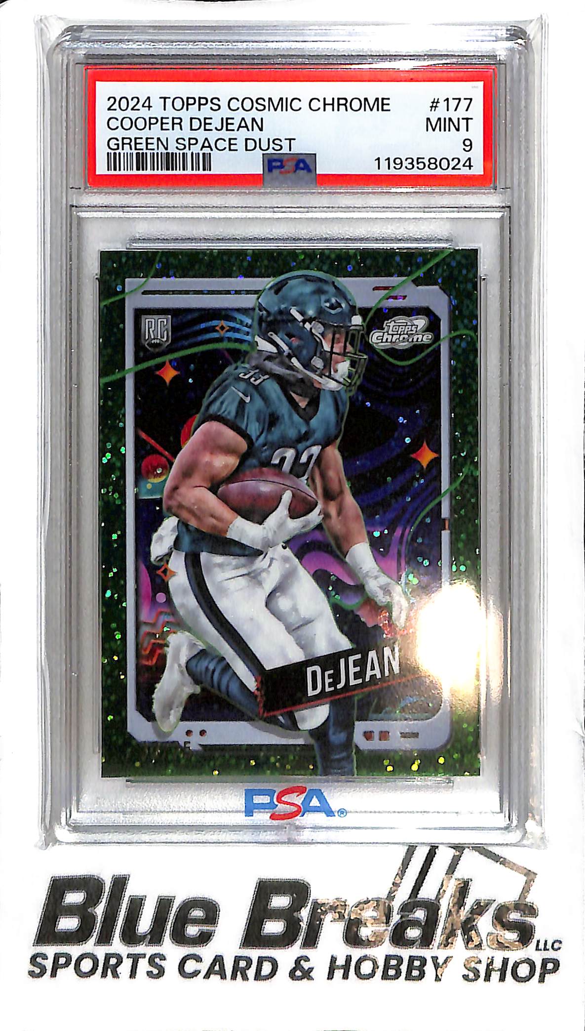 2024 Topps Chrome Cosmic - Cooper DeJean #177 - Green Space Dust 33/75 - RC - PSA 9 - Football - Eagles