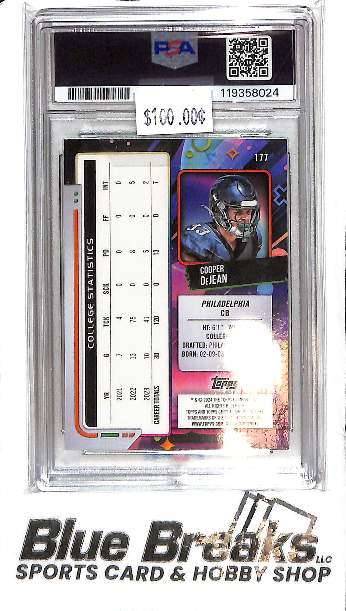 2024 Topps Chrome Cosmic - Cooper DeJean #177 - Green Space Dust 33/75 - RC - PSA 9 - Football - Eagles