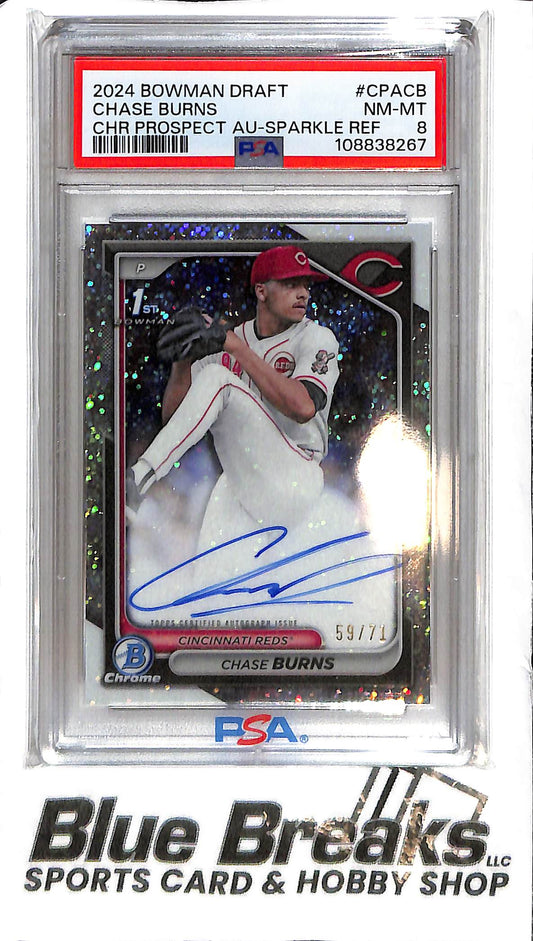 2024 Bowman Draft - Chase Burns 1st Auto - CPA-CB Speckle 59/71 - PSA 8 - Baseball - Reds
