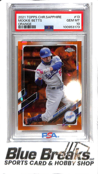 2021 Topps Chrome Sapphire - Mookie Betts #13 - Orange 21/25 - PSA 10 - Baseball - Dodgers