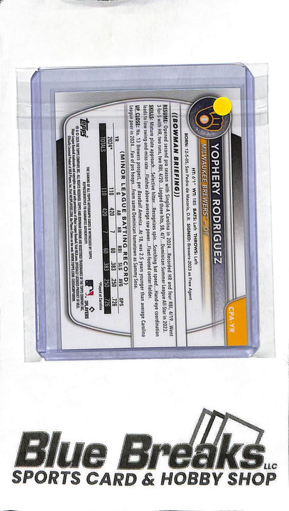 2025 Bowman - Yophery Rodriguez 1st Auto - CPA-YR Speckle 082/299 - Baseball - Brewers