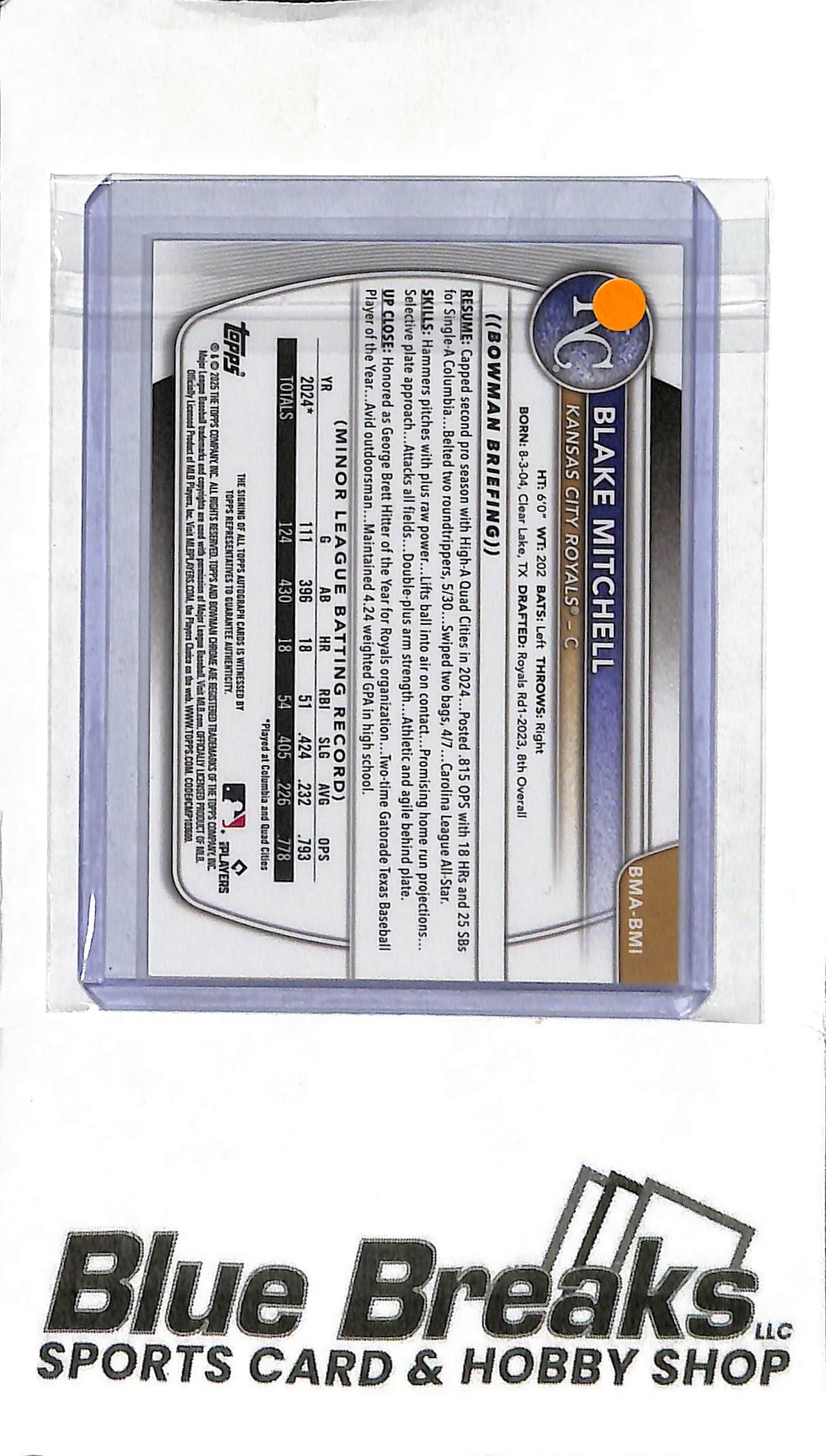 2025 Bowman Mega - Blake Mitchell Auto - BMA-BMI Purple 185/199 - Baseball - Royals