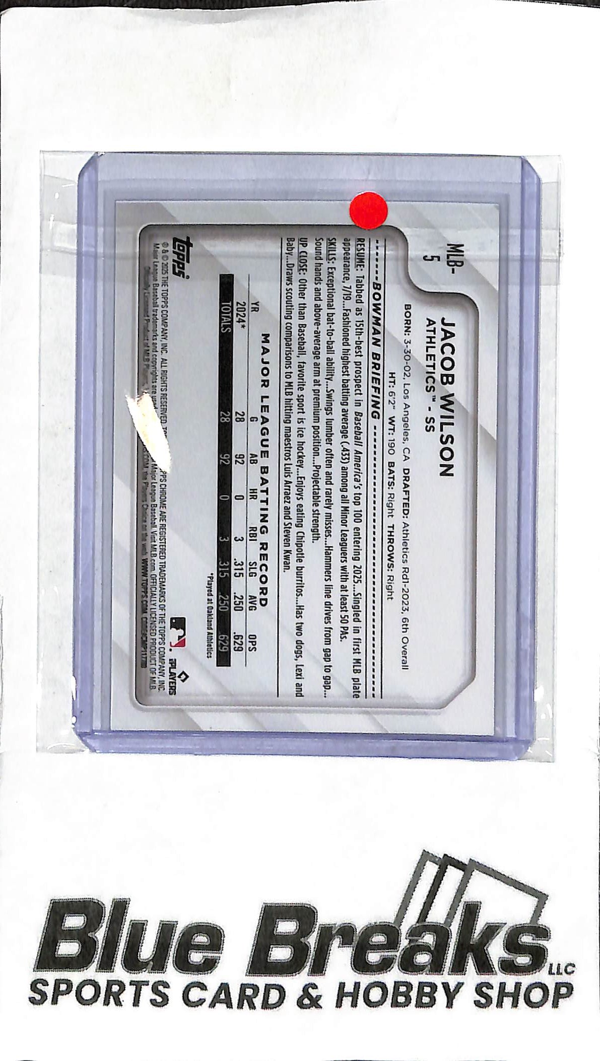 2025 Topps National Pack - Jacob Wilson RC MLB-5 - Baseball - Athletics