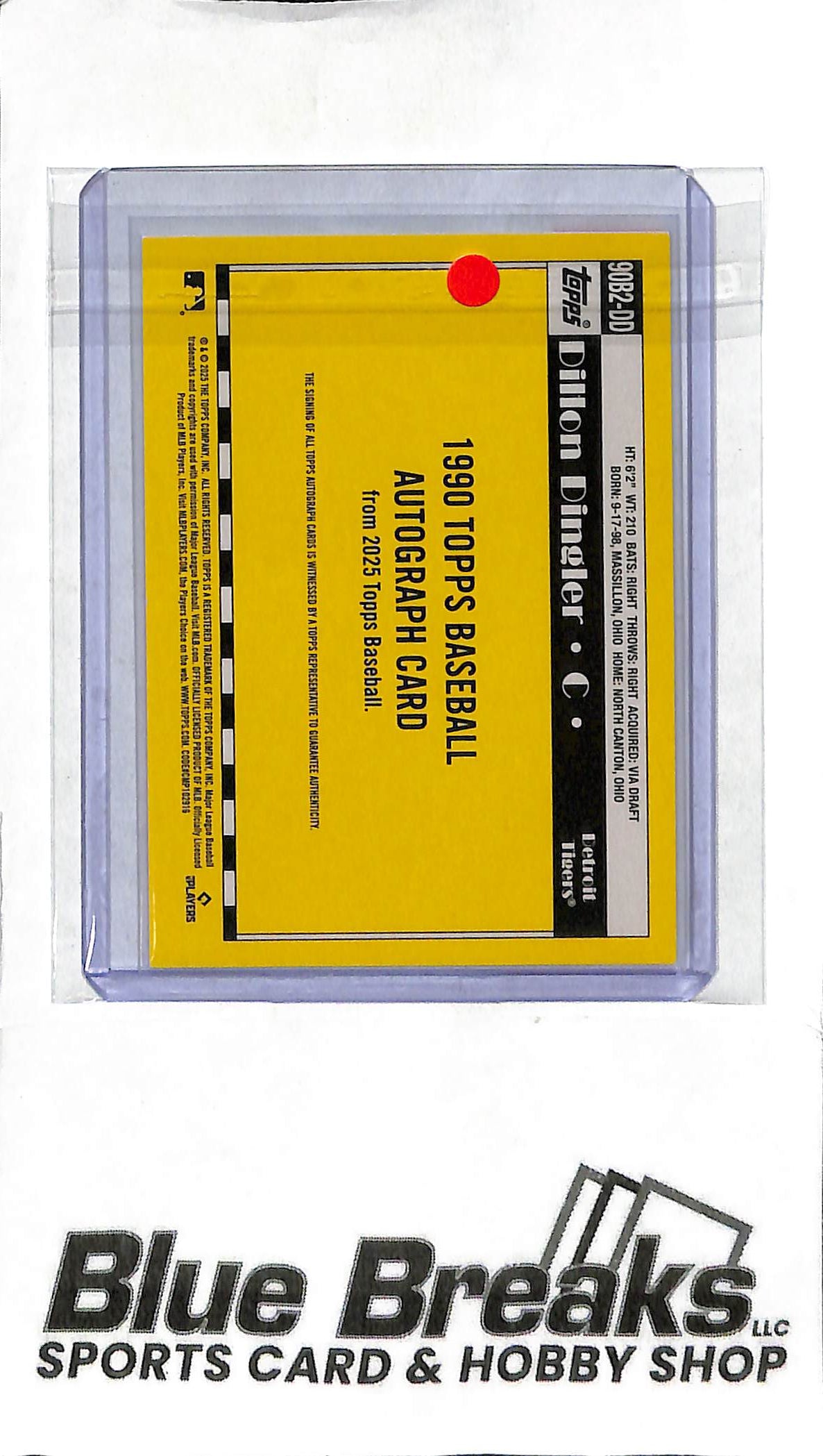 2025 Topps - Dillon Dingler RC Auto - 90B2-DD - Baseball - Tigers