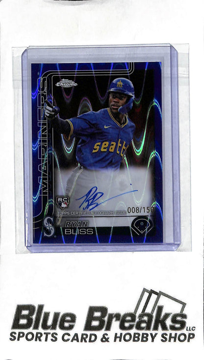 2025 Topps Chrome - Ryan Bliss RC Auto - RA-RB Blue Raywave 008/150 - Baseball - Mariners