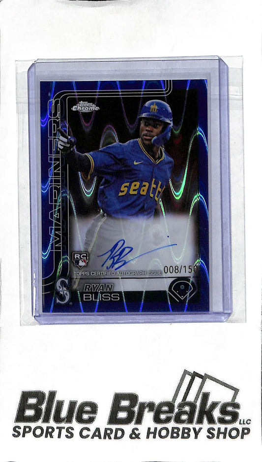 2025 Topps Chrome - Ryan Bliss RC Auto - RA-RB Blue Raywave 008/150 - Baseball - Mariners