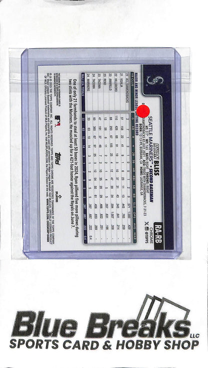 2025 Topps Chrome - Ryan Bliss RC Auto - RA-RB Blue Raywave 008/150 - Baseball - Mariners