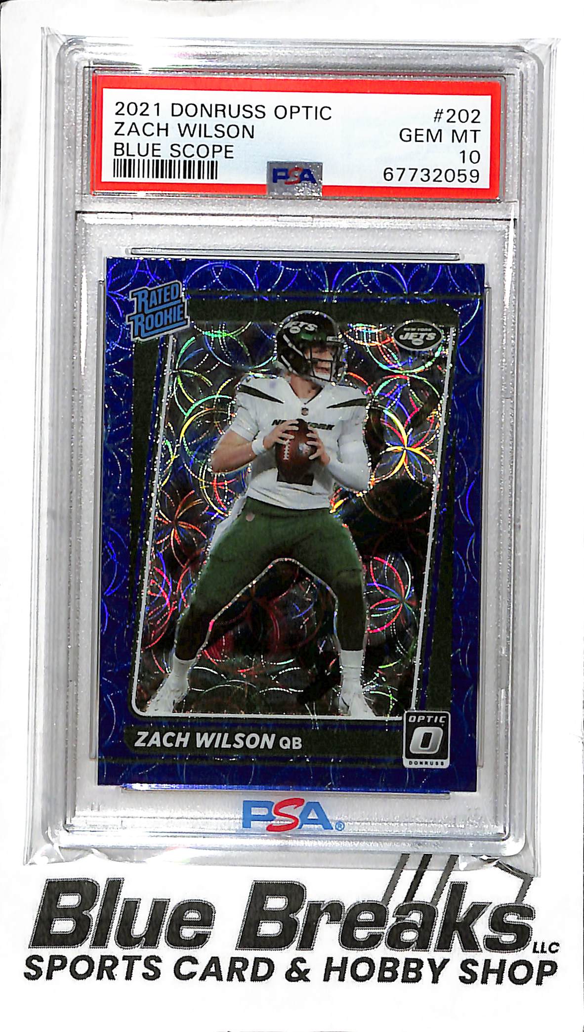 2021 Panini - Donruss Optic - Blue Scope - Rated Rookie - Zach Wilson - #202 - PSA 10 - football - Jets/Dolphins