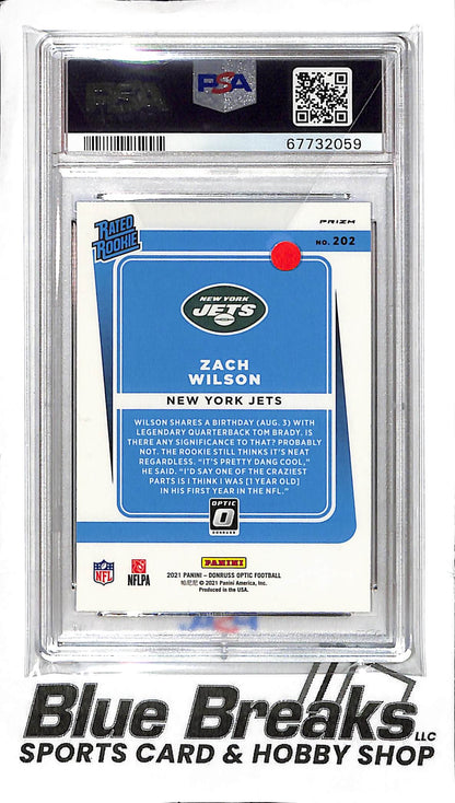 2021 Panini - Donruss Optic - Blue Scope - Rated Rookie - Zach Wilson - #202 - PSA 10 - football - Jets/Dolphins