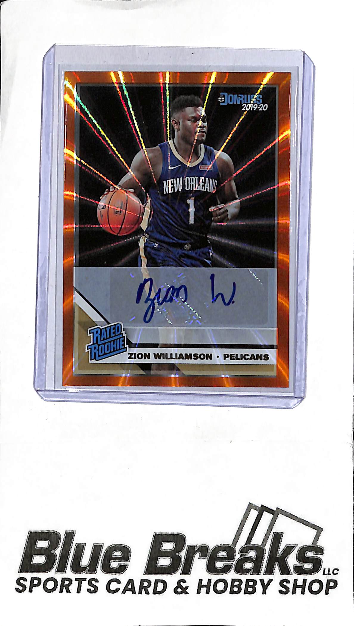 2019-20 Panini - Donruss - orange laser - Rated Rookie - Zion Williamson - auto - #201 - basketball - Pelicans