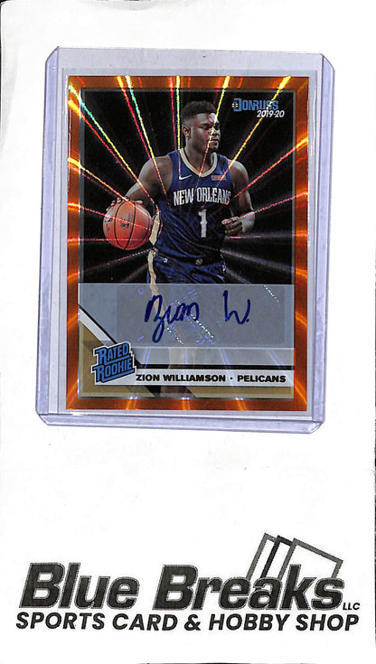 2019-20 Panini - Donruss - orange laser - Rated Rookie - Zion Williamson - auto - #201 - basketball - Pelicans