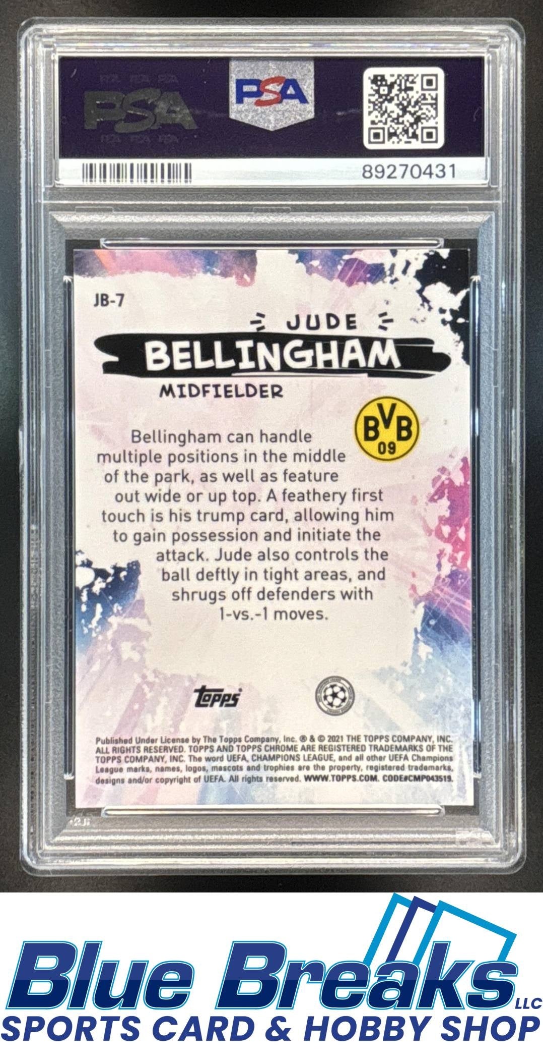 2020 Topps Chrome UEFA Champions League Jude Bellingham #JB-7 Joga Bonito Gold Bubbles PSA 9 England