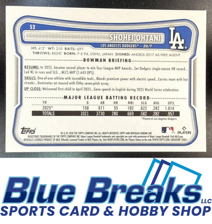 2026 Bowman Mega Box Shohei Ohtani #52b Chrome Mojo Refractor Los Angeles Dodgers
