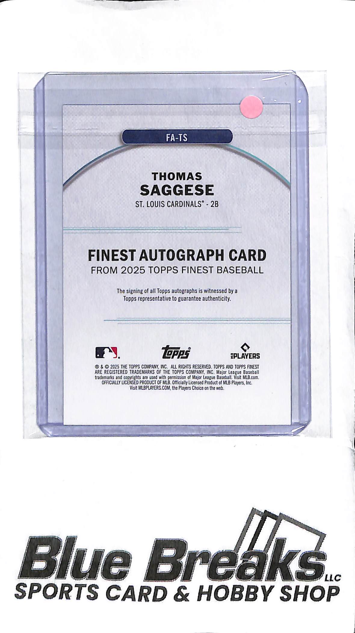 Thomas Saggese FA-TS - 2025 Topps Finest - RC Auto - Baseball - Cardinals