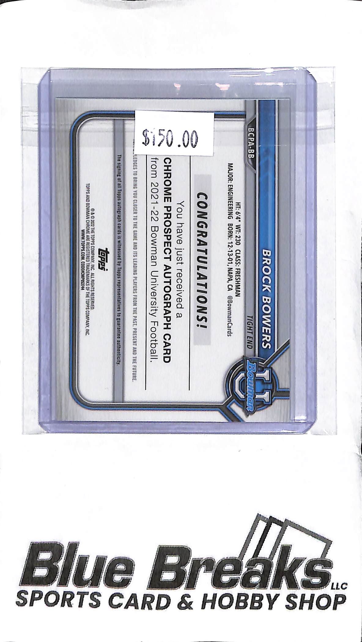 Brock Bowers BCPA-BB - 2022 Bowman U - 1st Bowman Auto Green 36/99 - Football - Raiders