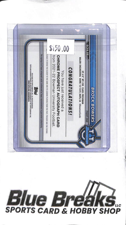 Brock Bowers BCPA-BB - 2022 Bowman U - 1st Bowman Auto Green 36/99 - Football - Raiders