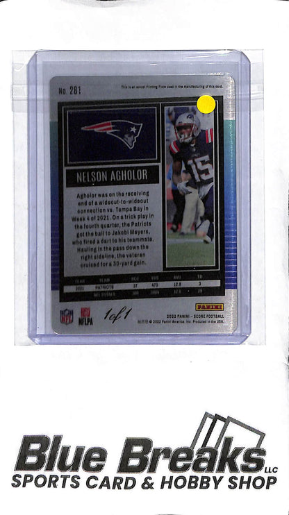 Nelson Agholor #281 - 2022 Panini Score - Printing Plate 1/1 One of One - Football - Patriots