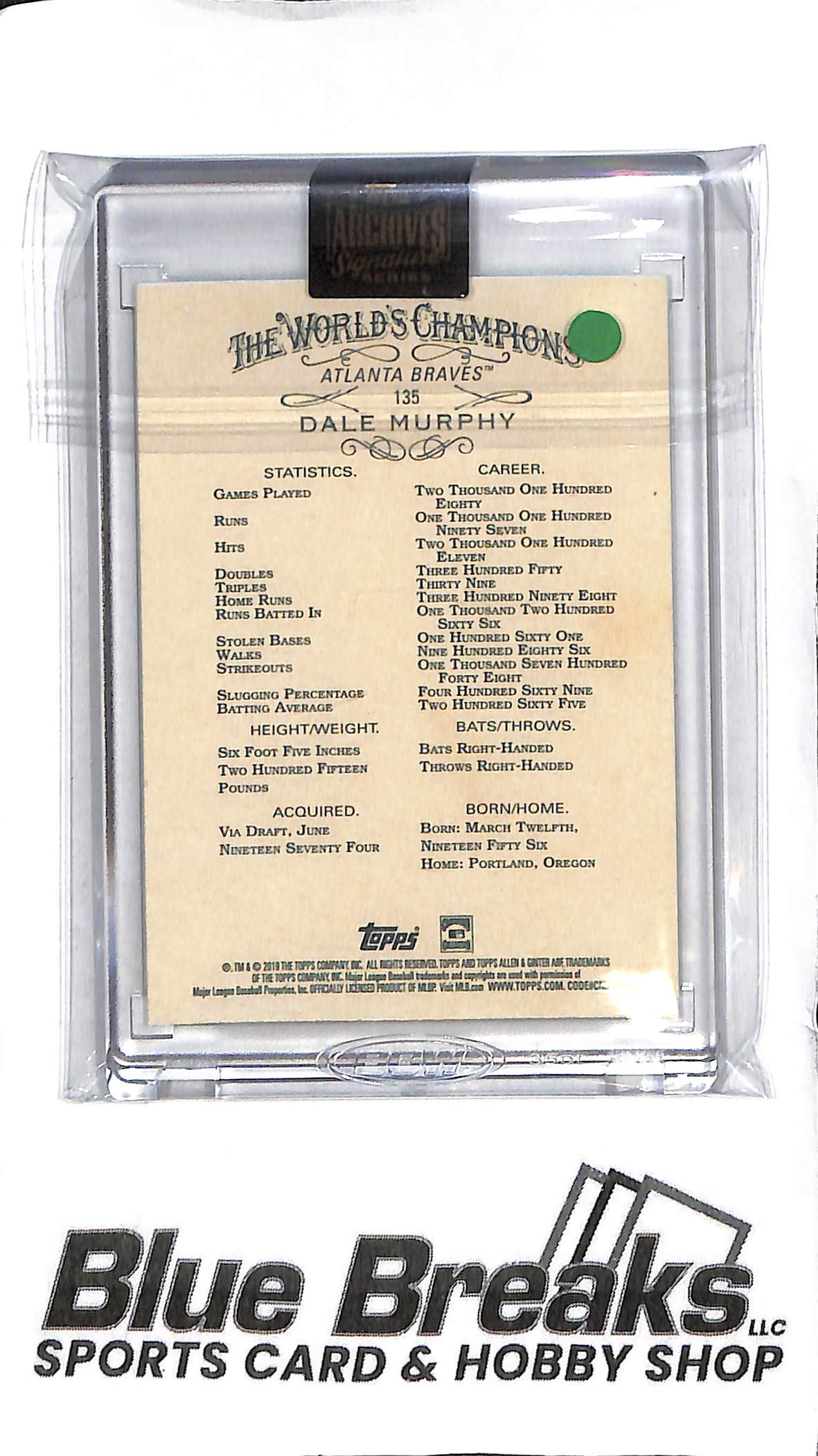 Dale Murphy - 2022 Archives Signature Series - Auto 03/48 - Baseball - Braves