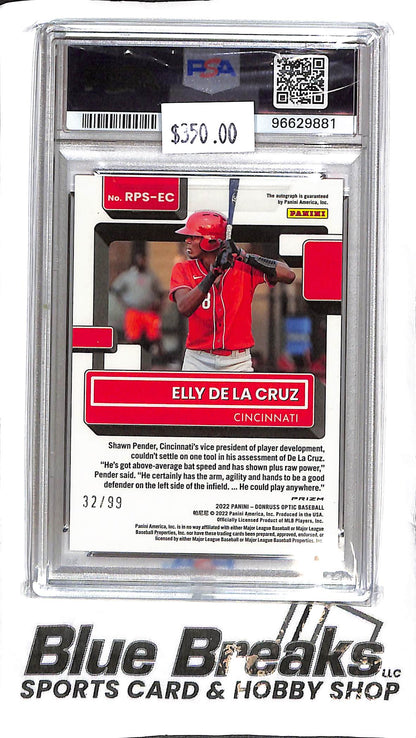 Elly De La Cruz RPS-EC - 2022 Optic - Prospect Auto 32/99 - PSA 9 Auto 10 - Baseball - Reds