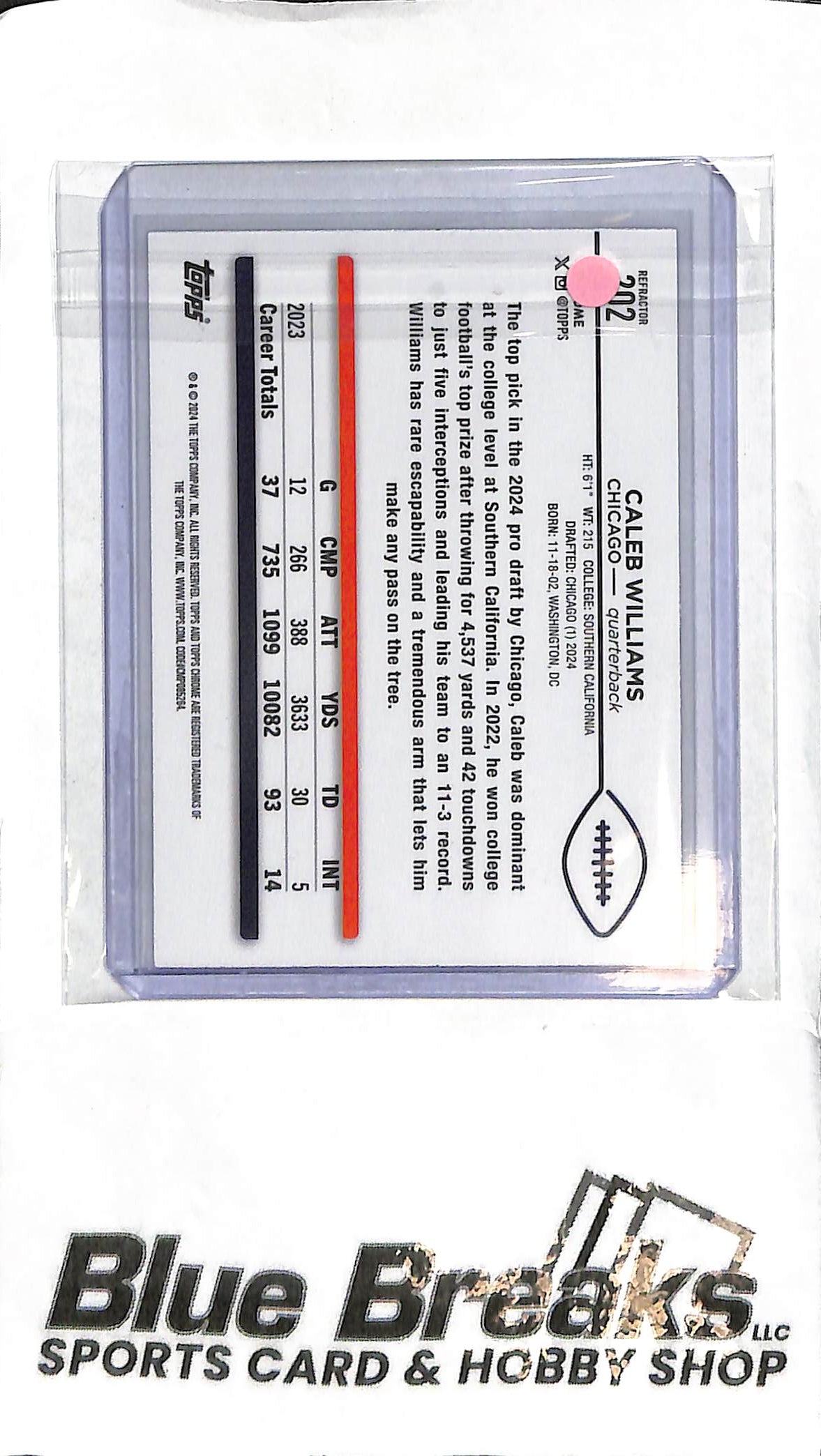 Caleb Williams #202 - 2024 Topps Chrome - Refractor RC - Football - Bears