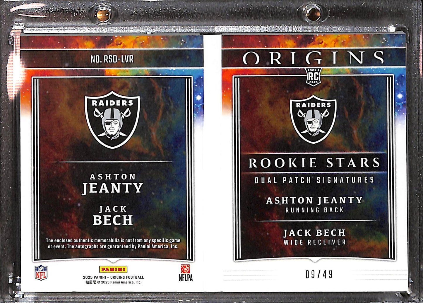 Ashton Jeanty Jack Bech RSD-LVR - 2025 Origins - Dual Rookie Patch Auto Booklet - 09/49 - Football - Raiders