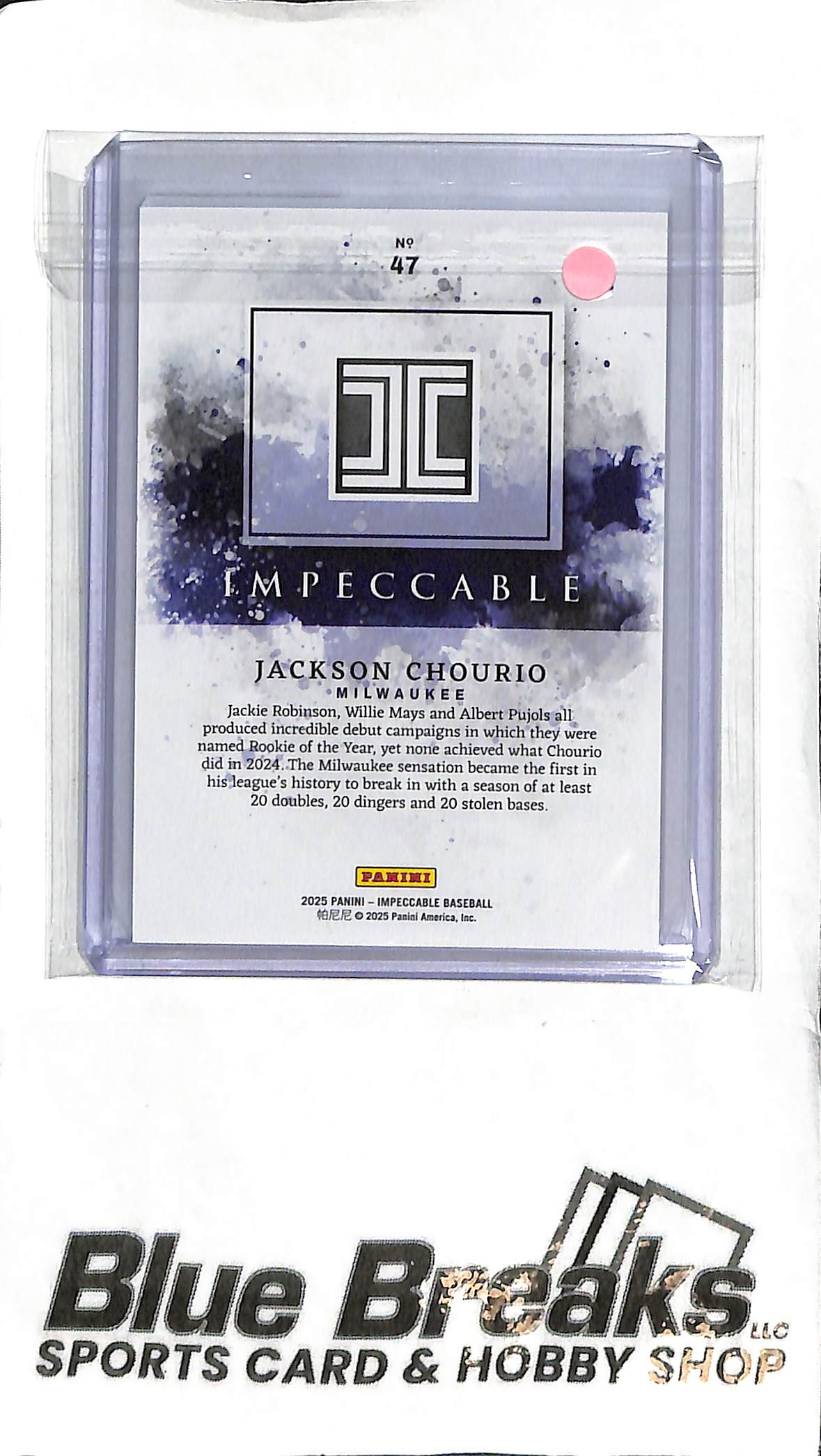 Jackson Chourio #47 - 2025 Impeccable - 04/60 - Baseball - Brewers