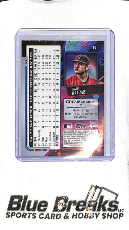 Gavin Williams #63 - 2024 Topps Chrome Cosmic - RC Gold 09/50 - Baseball - Guardians