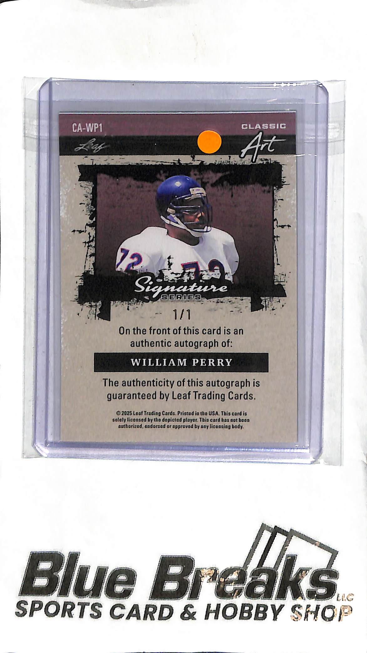William Perry CA-WP1 - 2025 Leaf Signature Series - Auto 1/1 - Football - Bears
