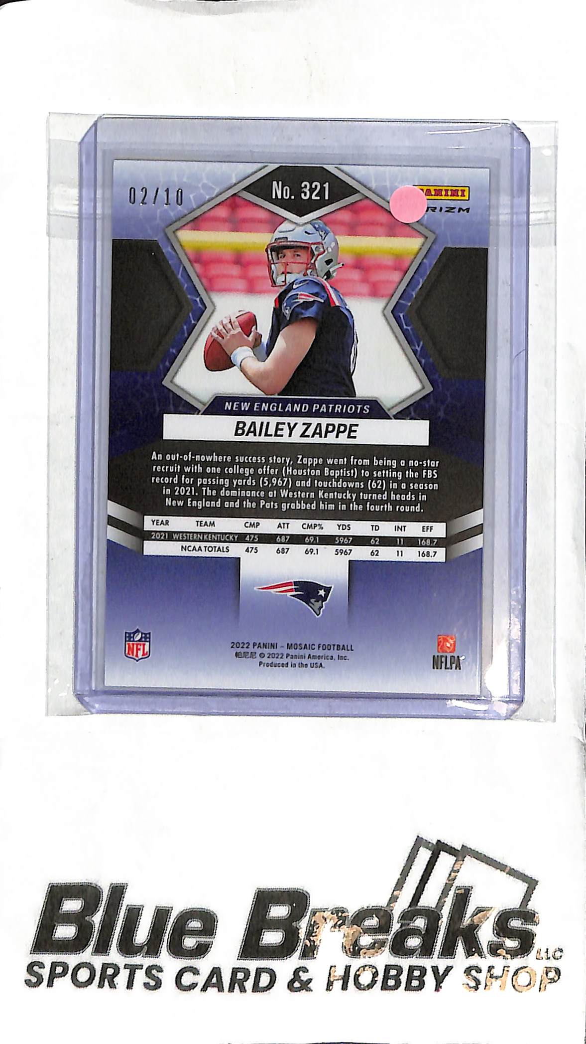 Bailey Zappe #321 - 2022 Mosaic - Gold Disco 02/10 - Football - Patriots