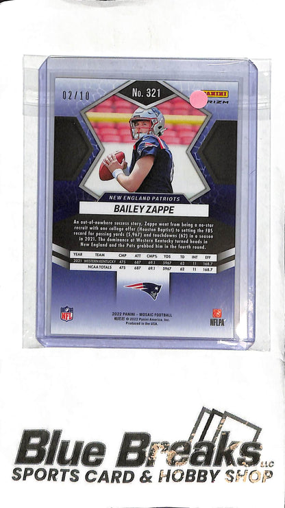 Bailey Zappe #321 - 2022 Mosaic - Gold Disco 02/10 - Football - Patriots