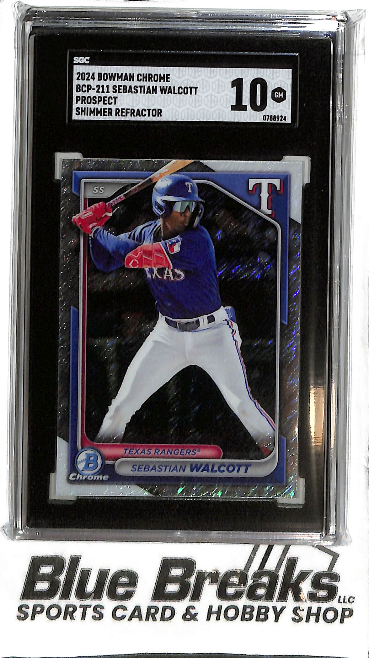 Sebastian Walcott BCP-211 - 2024 Bowman Chrome - Shimmer Refractor - SGC 10 - Baseball - Rangers