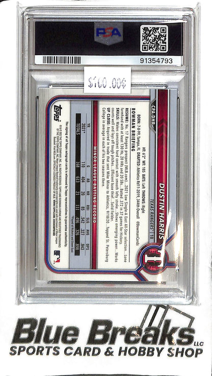 Dustin Harris CPA-DHR - 2022 Bowman - 1st Auto Blue 122/150 - PSA 10 - Baseball - Rangers