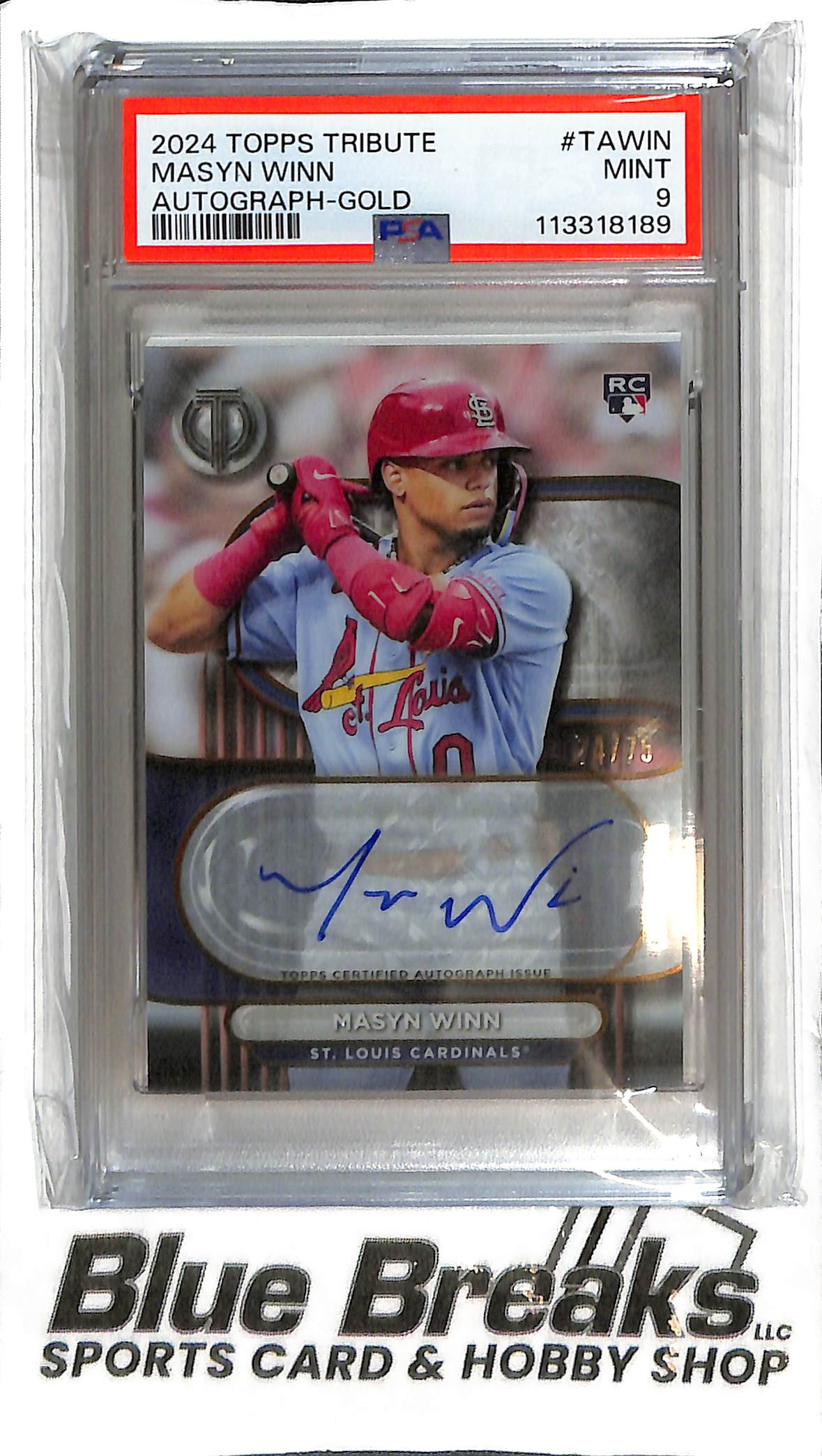 Masyn Winn TA-WIN - 2024 Tribute - RC Auto 74/75 - PSA 9 - Baseball - Cardinals