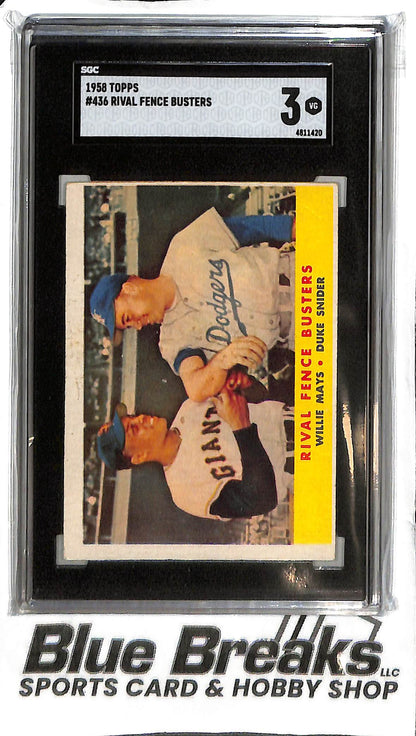 Rival Fence Busters #436 - 1958 Topps - Willie Mays Duke Snider - SGC 3 - Baseball - Giants - Dodgers