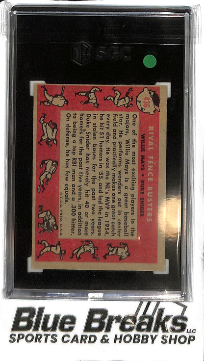 Rival Fence Busters #436 - 1958 Topps - Willie Mays Duke Snider - SGC 3 - Baseball - Giants - Dodgers