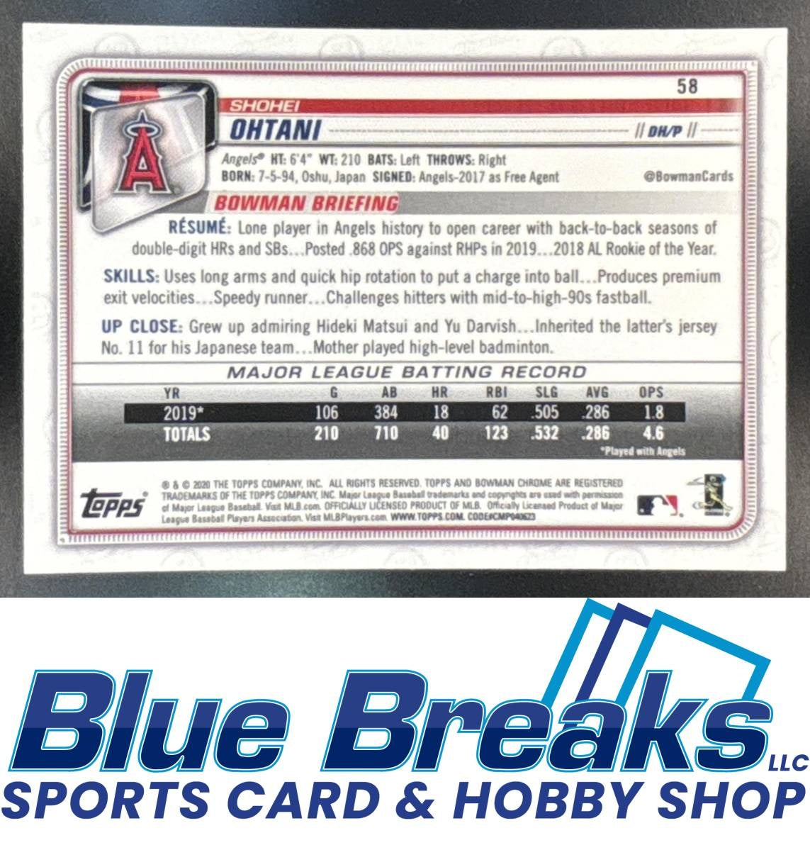 2020 Bowman Chrome Shohei Ohtani [RC] #58 Los Angeles Angels