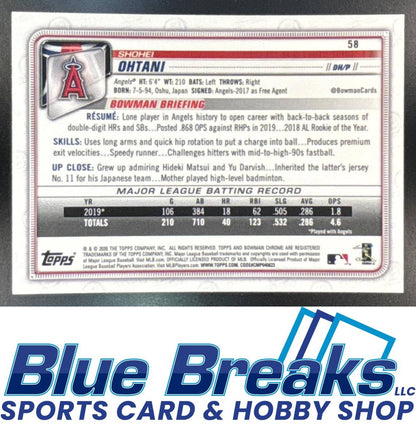2020 Bowman Chrome Shohei Ohtani [RC] #58 Los Angeles Angels