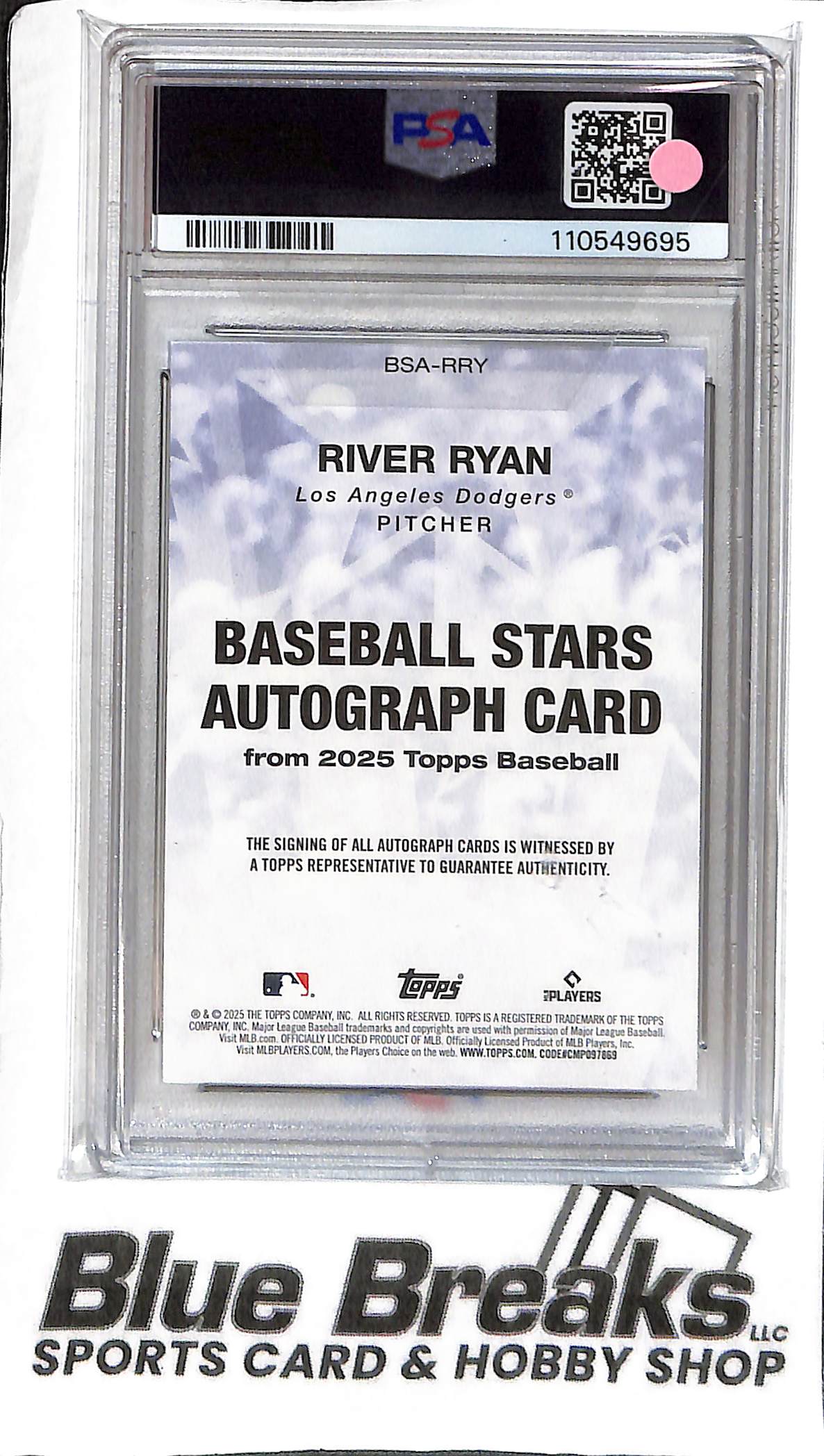 River Ryan BSA-RRY - 2025 Topps - RC Auto - PSA 8 - Baseball - Dodgers