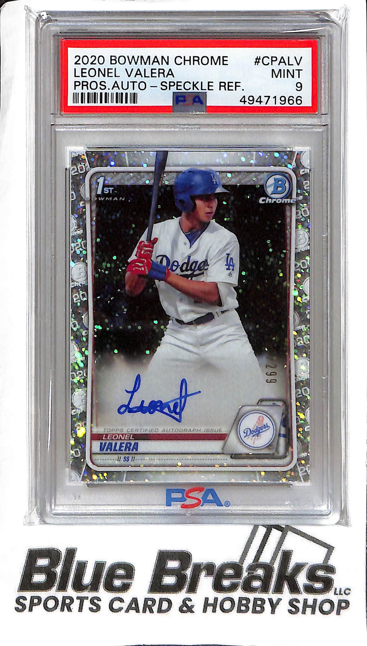 Leonel Valera CPA-LV - 2020 Bowman Chrome - 1st Auto - Speckle 169/299 - PSA 9 - Baseball - Dodgers