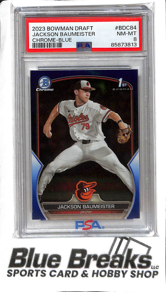 Jackson Baumeister BDC-84 - 2023 Bowman Draft - 1st Blue 045/150 - PSA 8 - Baseball - Orioles
