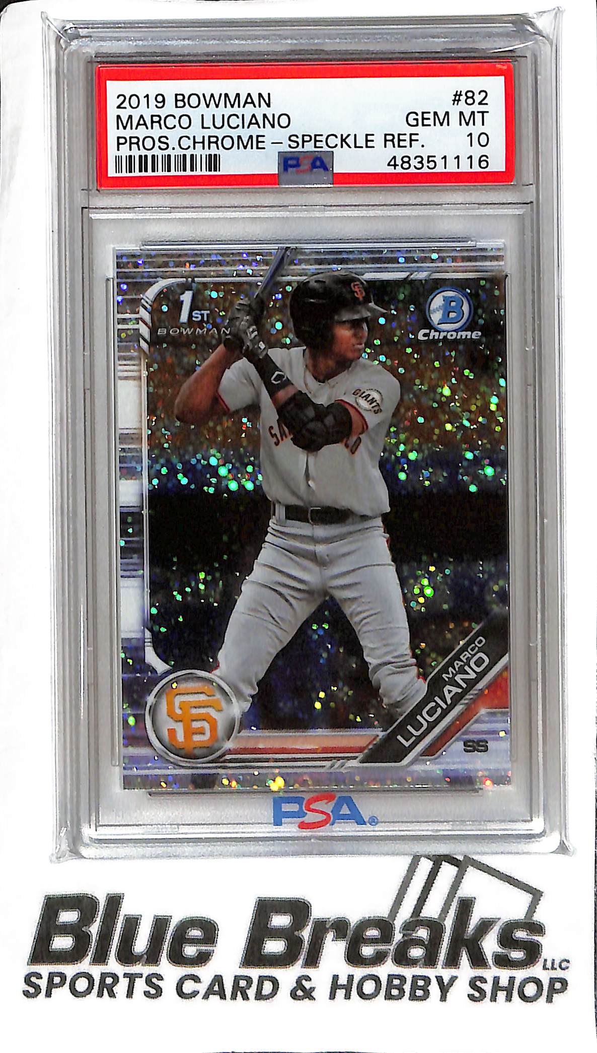 Marco Luciano #82 - 2019 Bowman Chrome - 1st Speckle 011/299 - PSA 10 - Baseball - Giants