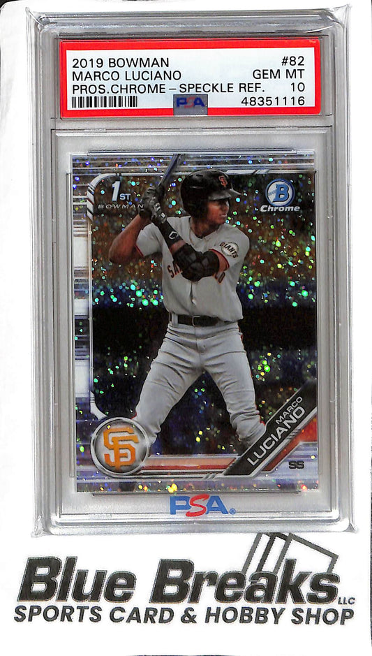 Marco Luciano #82 - 2019 Bowman Chrome - 1st Speckle 011/299 - PSA 10 - Baseball - Giants