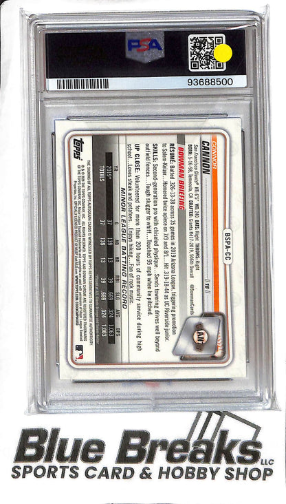 Connor Cannon BSPA-CC - 2020 Bowman Chrome - 1st Auto Sapphire - PSA 9 - Baseball - Giants