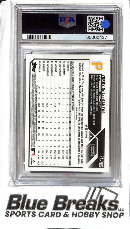 Yerry De Los Santos RA-YDS - 2023 Topps Chrome Update - RC Auto B&W Mini Diamond - PSA 10 - Baseball - Pirates