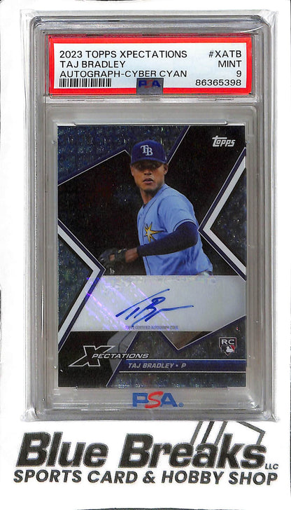 Taj Bradley XA-TB - 2023 Topps Xpectations - RC Auto Cyan 05/10 - PSA 9 - Baseball - Rays