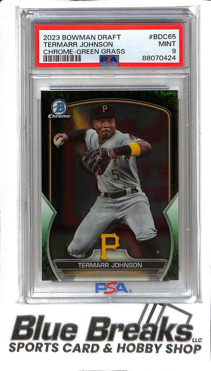 Termarr Johnson BDC-65 - 2023 Bowman Draft - Green Grass 18/99 - PSA 9 - Baseball - Pirates